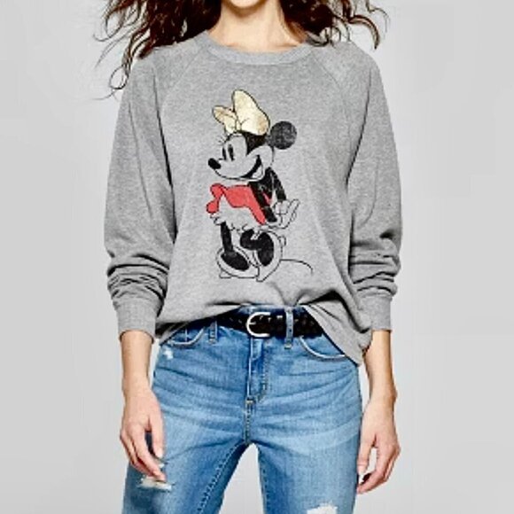 NWT Disney Vintage Style Mini Mouse Gray Crewneck Sweatshirt Sz M - Picture 1 of 9